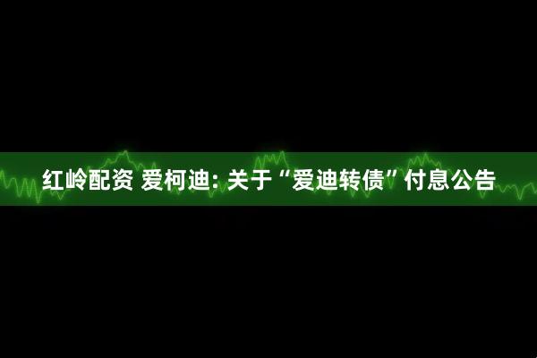 红岭配资 爱柯迪: 关于“爱迪转债”付息公告